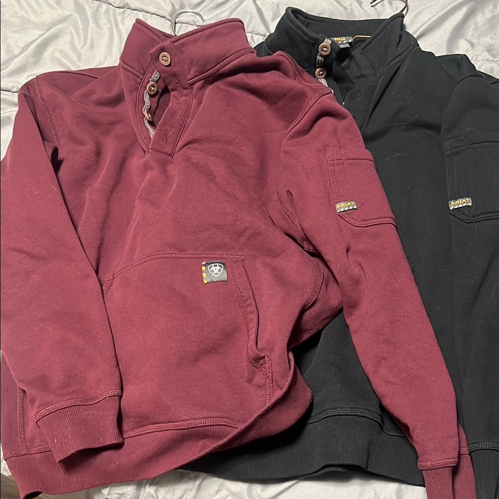 Men's Ariat Rebar Burgundy and Black Pullover Shirts
